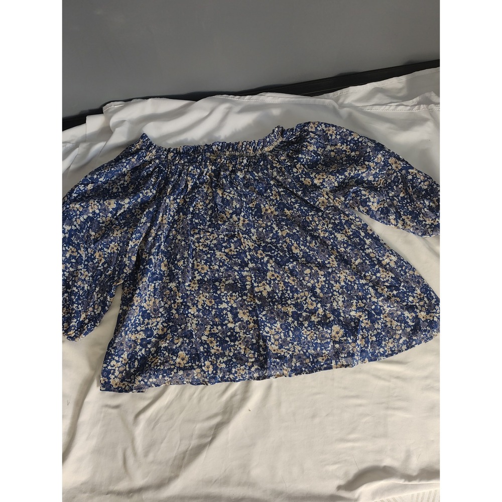Good Hart Women Blue Floral Off Shoulder Metallic Stripe Blouse GH03145T XS